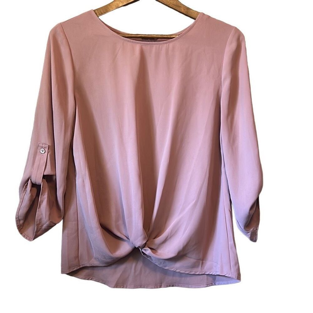 Pink Republic‎ Womens Blouse Top XS Pink 3/4 Sleeve Knot Front Career Casual